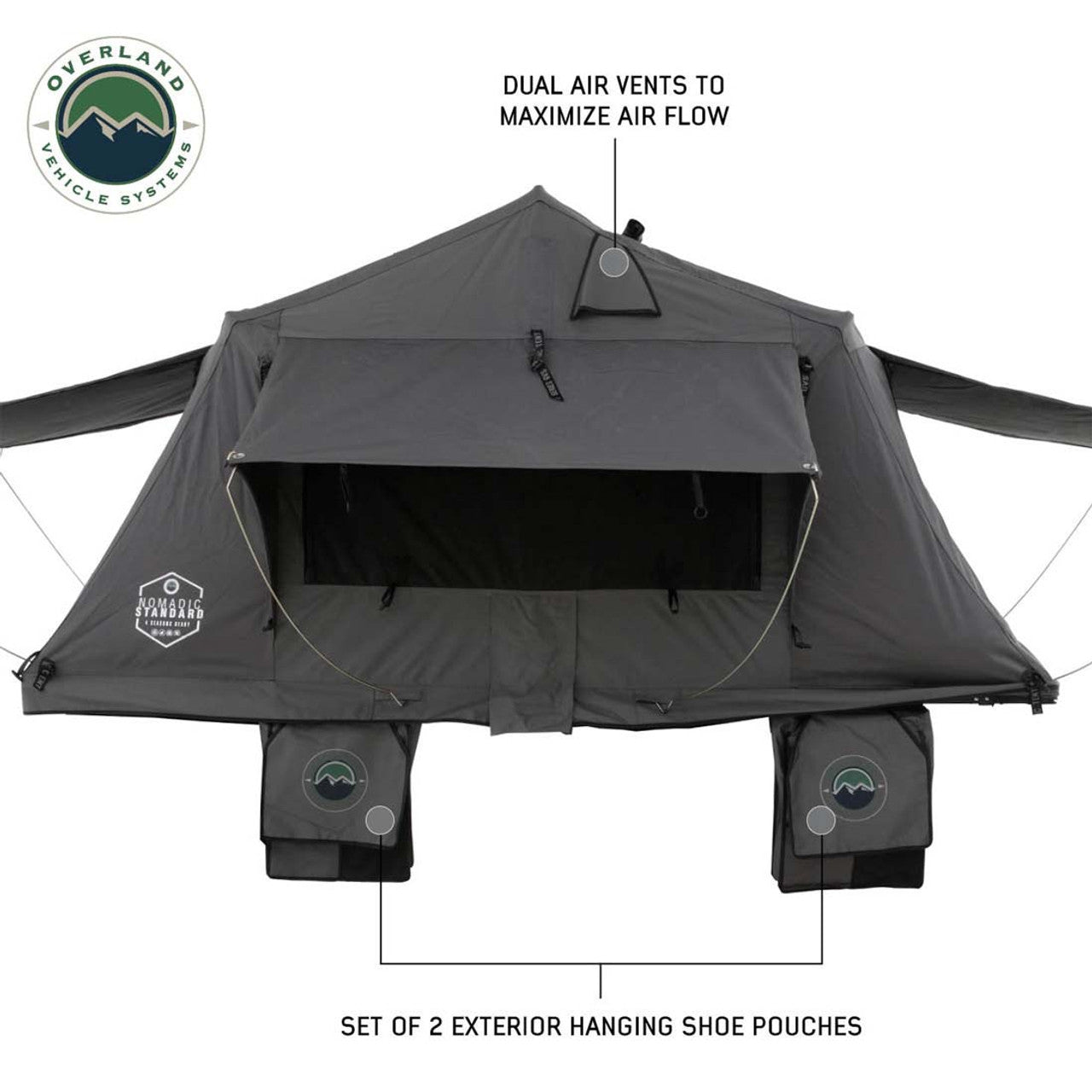 OVS HD Nomadic 2 Standard Soft Shell Roof Top Tent, Grey Body & Green Rainfly