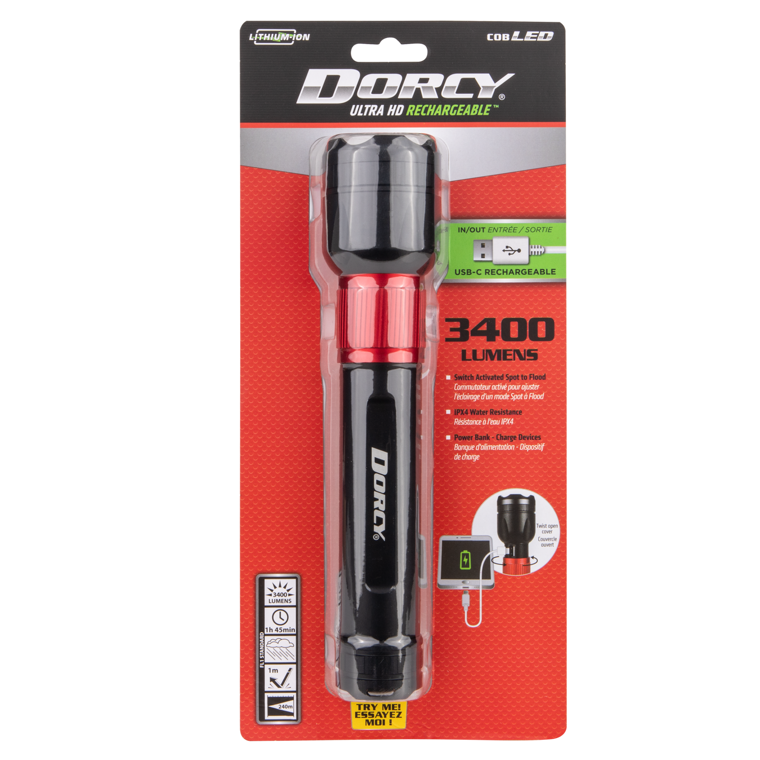 RECHARGEABLE FLASHLIGHT, 3400L