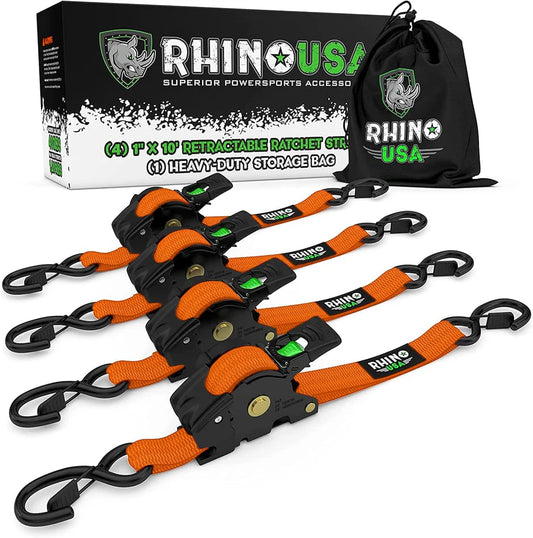 RHINO 1" X 10' RATCHET STRAPS, ORANGE 4 PACK