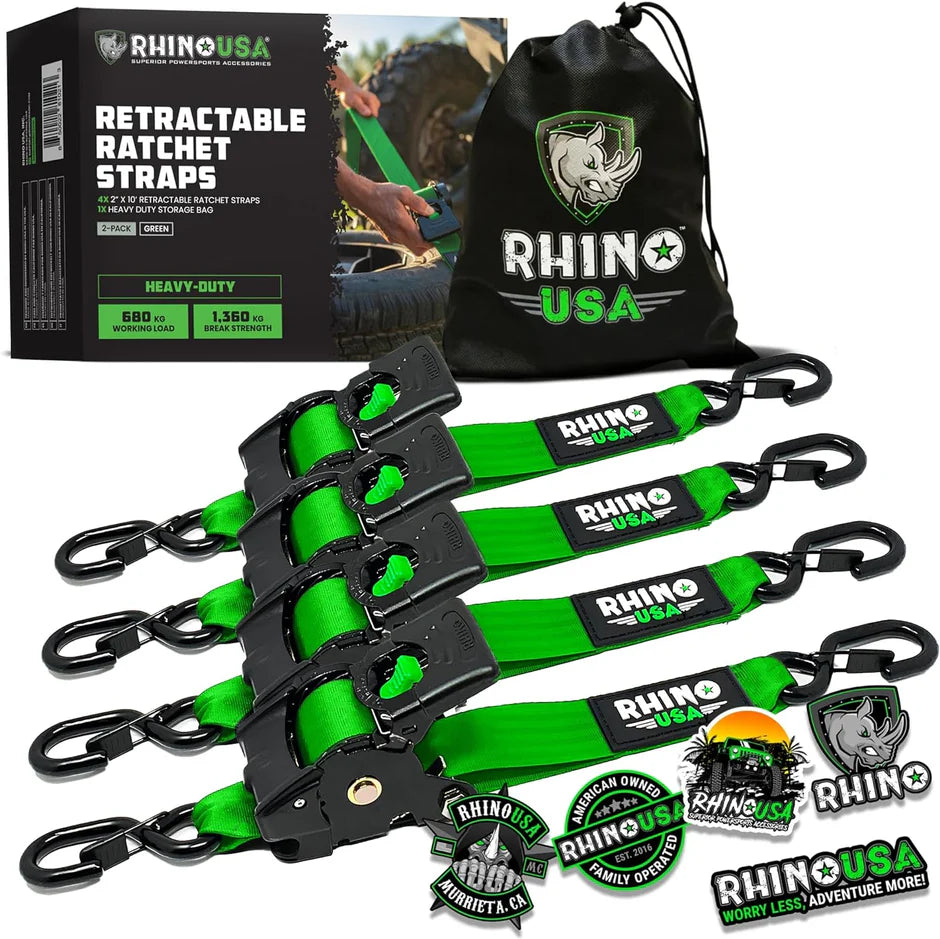 RHINO 2" X 10' RATCHET STRAPS, GREEN 4 PACK