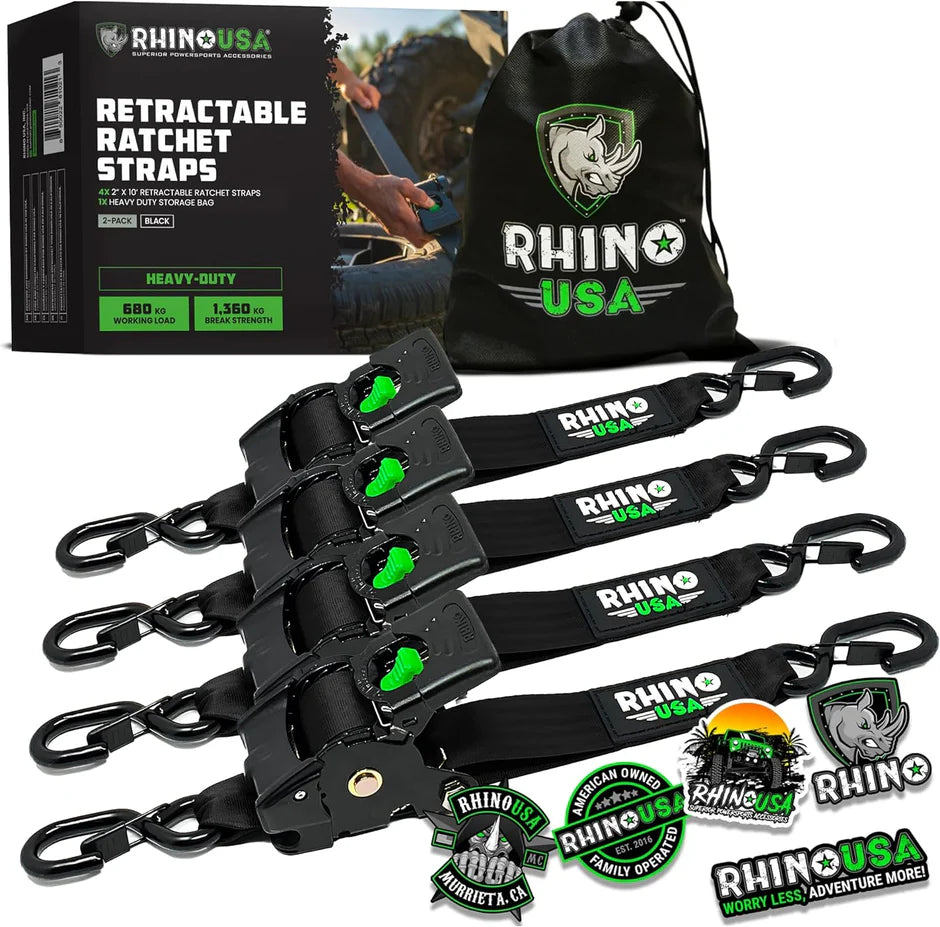 RHINO 2" X 10' RATCHET STRAPS, BLACK 4 PACK