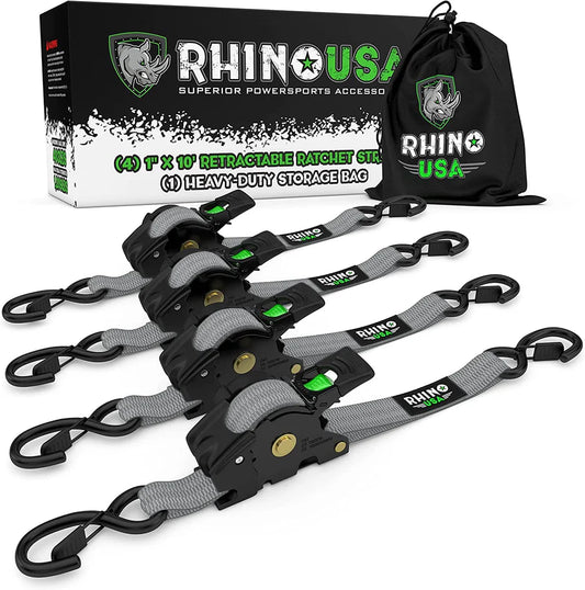 RHINO 1" X 10' RATCHET STRAPS, GRAY 4 PACK