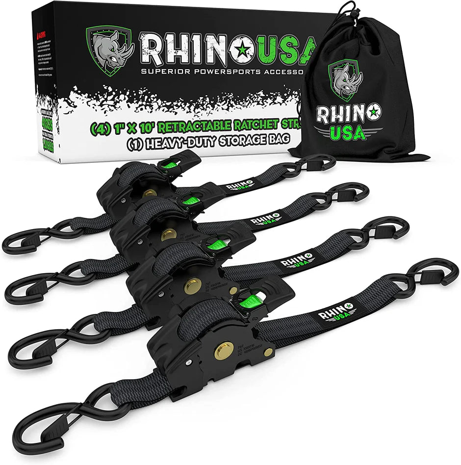 RHINO 1" X 10' RATCHET STRAPS, BLACK 4 PACK