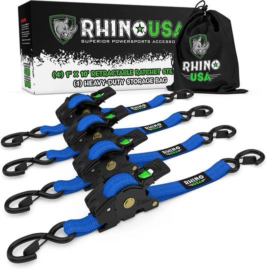 RHINO 1" X 10' RATCHET STRAPS, BLUE 4 PACK