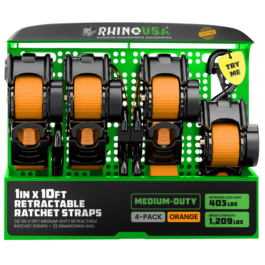 RHINO 1" X 10' RATCHET STRAPS, ORANGE 4 PACK