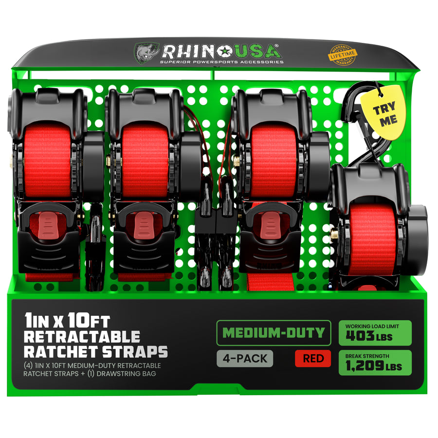 RHINO 1" X 10' RATCHET STRAPS, RED 4 PACK