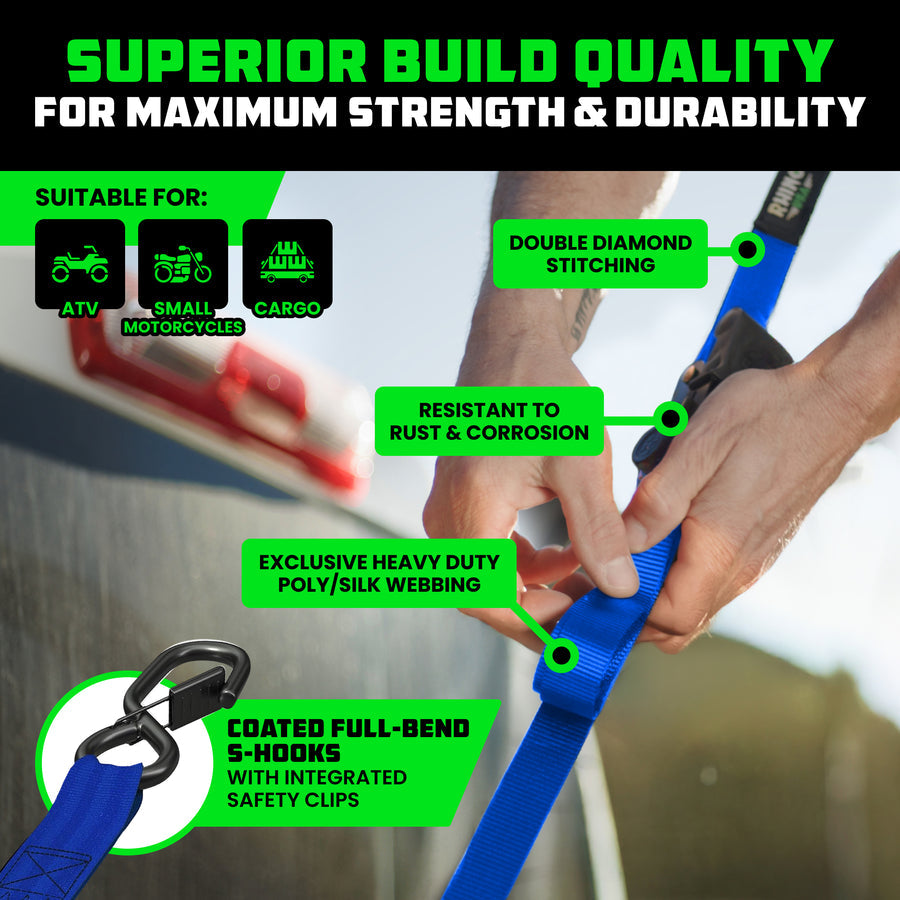 RHINO 1" X 10' RATCHET STRAPS, BLUE 4 PACK